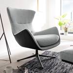 Fauteuil HEPBURN met kruisvoet geweven stof/echt leer - Stof Saia / Leer Neka: Lichtgrijs / Zwart  - Zwart