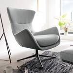 Fauteuil Hepburn III geweven stof/echt leer - Lichtgrijs/Grijs - Zwart