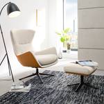 Fauteuil HEPBURN met kruisvoet geweven stof/echt leer - Stof Saia / Leer Neka: Beige / Cognackleurig - Zwart