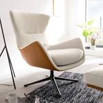 Fauteuil HEPBURN met kruisvoet geweven stof/echt leer - Stof Saia / Leer Neka: Beige / Cognackleurig - Zwart