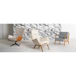 Fauteuil HEPBURN met kruisvoet geweven stof/echt leer - Stof Saia / Leer Neka: Beige / Cognackleurig - Zwart