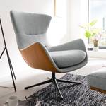 Fauteuil HEPBURN met kruisvoet geweven stof/echt leer - Stof Saia / Leer Neka: Lichtgrijs / Cognackleurig - Zwart