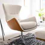 Fauteuil HEPBURN met kruisvoet geweven stof/echt leer - Stof Saia / Leer Neka: Beige / Cognackleurig - Chroomkleurig glanzend