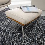 Pouf repose-pieds Hepburn II Tissu / Cuir véritable - Chrome - Beige / Cognac - Beige / Cognac - Chrome brillant