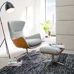 Fauteuil HEPBURN met kruisvoet geweven stof/echt leer - Stof Saia / Leer Neka: Lichtgrijs / Cognackleurig - Chroomkleurig glanzend