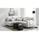 Ecksofa Arimo Strukturstoff - Grau - Grau - Ottomane davorstehend links - Mit Hocker