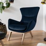 Fauteuil Hepburn I Velours - Chêne clair - Tissu Shyla Bleu foncé - Velours Shyla: Bleu foncé - Chêne clair