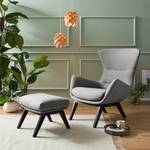 Hocker HEPBURN met houten pootjes geweven stof - Geweven stof Milan: Lichtgrijs - Zwart