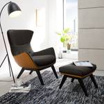 Fauteuil Hepburn I Tissu / Cuir véritable - Noir - Marron-noir / Cognac - Noir