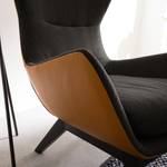 Sessel HEPBURN mit Holzfüßen Webstoff / Echtleder - Schwarz