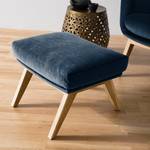 Gestoffeerde hocker Hepburn I fluweel - Velours Shyla: Donkerblauw - Donkere eikenhout