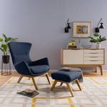 Hocker HEPBURN mit Holzfüßen Webstoff - Webstoff Milan: Dunkelblau - Eiche Dunkel