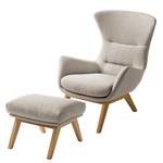 Hocker HEPBURN mit Holzfüßen Webstoff Milan: Beige - Eiche Dunkel