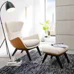 Fauteuil Hepburn I geweven stof/echt leer - Beige/Cognackleurig - Zwart