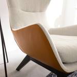 Fauteuil Hepburn I geweven stof/echt leer - Beige/Cognackleurig - Zwart