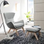 Fauteuil Hepburn I geweven stof/echt leer - Lichtgrijs/Grijs - Lichte eikenhouten