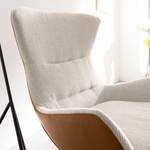 Fauteuil HEPBURN met houten pootjes geweven stof/echt leer - Stof Saia / Leer Neka: Beige / Cognackleurig - Donkere eikenhout