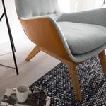 Fauteuil HEPBURN met houten pootjes geweven stof/echt leer - Stof Saia / Leer Neka: Lichtgrijs / Cognackleurig - Donkere eikenhout