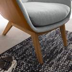 Fauteuil HEPBURN met houten pootjes geweven stof/echt leer - Stof Saia / Leer Neka: Lichtgrijs / Cognackleurig - Donkere eikenhout