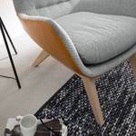 Fauteuil Hepburn I geweven stof/echt leer - Lichtgrijs/Cognackleurig - Lichte eikenhouten