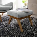 Pouf repose-pieds Hepburn I Tissu / Cuir véritable - Tissu Saia / Cuir Neka: Gris clair / Cognac - Chêne foncé