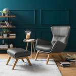 Fauteuil HEPBURN met houten pootjes echt leer - Echt leer Neka: Grijs - Donkere eikenhout