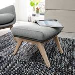 Pouf repose-pieds Hepburn I Tissu / Cuir véritable - Gris clair / Gris - Chêne clair