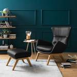 Fauteuil HEPBURN met houten pootjes echt leer - Echt leer Neka: Zwart - Donkere eikenhout