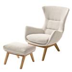 Hocker HEPBURN met houten pootjes geweven stof - Geweven stof Saia: Beige - Donkere eikenhout