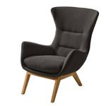 Fauteuil Hepburn I geweven stof - Geweven stof Saia: Zwart-Bruin - Donkere eikenhout