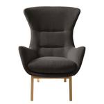 Fauteuil Hepburn I geweven stof - Geweven stof Saia: Zwart-Bruin - Donkere eikenhout