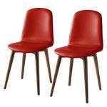 Gestoffeerde stoelen Warka V (set van 2) echt leer - Walnoot - Rood