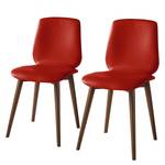 Gestoffeerde stoelen Wilga V (set van 2) echt leer - Walnoot - Rood