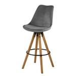 Chaises de bar Aledas III Velours / Caoutchouc massif - Gris / Caoutchouc - Gris / Beige - Lot de 2