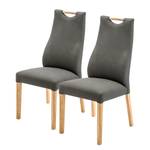 Chaises capitonnées Spoford (lot de 2) Microfibre / Chêne massif - Chêne - Anthracite