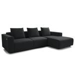 Ecksofa FINNY 2,5-Sitzer mit Longchair Webstoff Saia: Anthrazit - Longchair davorstehend rechts - Sitztiefenverstellung