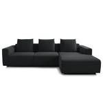 Ecksofa FINNY 2,5-Sitzer mit Longchair Webstoff Saia: Anthrazit - Longchair davorstehend rechts - Sitztiefenverstellung