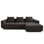 Canapé d’angle 2-3 places FINNY Tissu - Tissu Saia: Noir-Marron - Méridienne courte à droite (vue de face) - Avec réglage de la profondeur d'assise