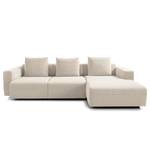 Hoekbank FINNY 2,5-zits + chaise longue geweven stof - Geweven stof Saia: Beige - Longchair vooraanzicht rechts - Met zitdiepte verstelling