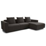 Ecksofa FINNY 2,5-Sitzer mit Longchair Webstoff Saia: Schwarz-Braun - Longchair davorstehend rechts - Keine Funktion