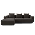 Ecksofa FINNY 2,5-Sitzer mit Longchair Webstoff Saia: Schwarz-Braun - Longchair davorstehend links - Sitztiefenverstellung