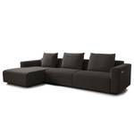 Hoekbank FINNY 3-zits met chaise longue geweven stof - Geweven stof Saia: Zwart-Bruin - Longchair vooraanzicht links - Met zitdiepte verstelling