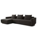 Hoekbank FINNY 3-zits met chaise longue geweven stof - Geweven stof Saia: Zwart-Bruin - Longchair vooraanzicht links - Met zitdiepte verstelling