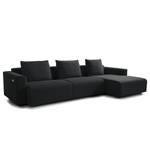 Ecksofa FINNY 3-Sitzer mit Longchair Webstoff Saia: Anthrazit - Longchair davorstehend rechts - Sitztiefenverstellung