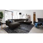 Wohnlandschaft Crawford Webstoff Saia: Schwarz-Braun - Longchair davorstehend links / Ottomane rechts