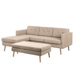 Ecksofa Croom Webstoff - Webstoff Polia: Cappuccino - Longchair davorstehend links - Mit Hocker