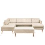 Wohnlandschaft Croom Webstoff Creme - Longchair davorstehend rechts / Ottomane links - Mit Hocker