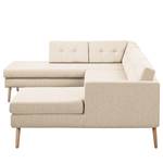 Wohnlandschaft Croom Webstoff Creme - Longchair davorstehend rechts / Ottomane links - Mit Hocker