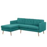 Ecksofa Croom Webstoff - Webstoff Polia: Petrol - Longchair davorstehend links - Mit Hocker