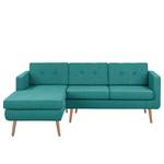 Ecksofa Croom Webstoff - Webstoff Polia: Petrol - Longchair davorstehend links - Mit Hocker